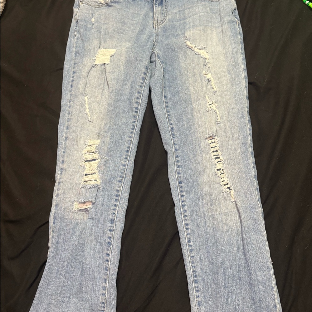 Jennifer Lopez Light Blue Distressed Boyfriend Jeans